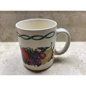 Hudson Valley Pattern Coffee Mug Featuring Fruits, Leaves and a Rope-Like Trim